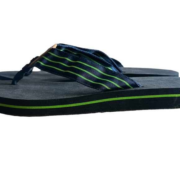 Navy Blue And Green Stripe Ribbon Flip Flop Sandals - Picture 6 of 11